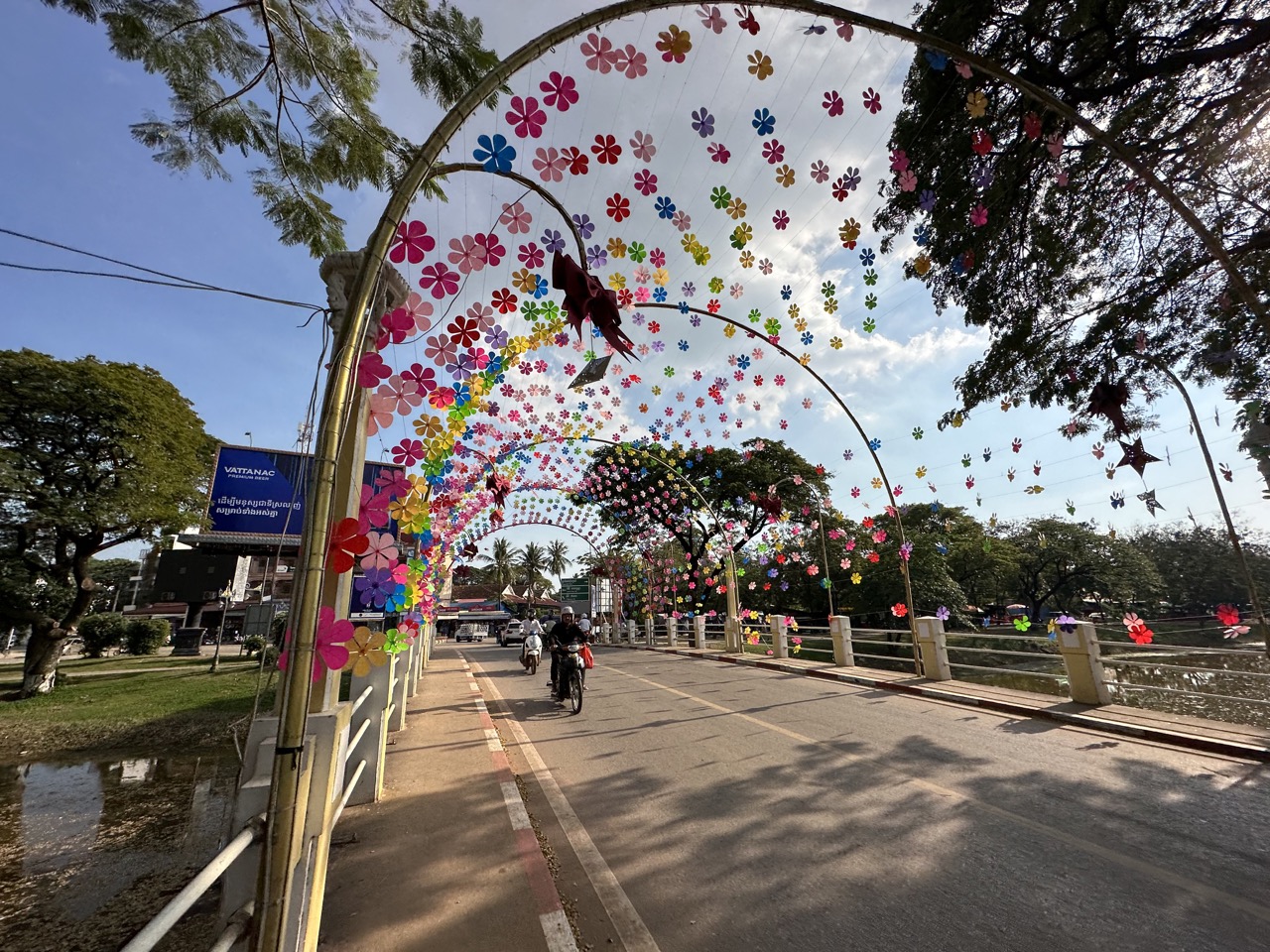 Colorful bridge over the Siem Reap River