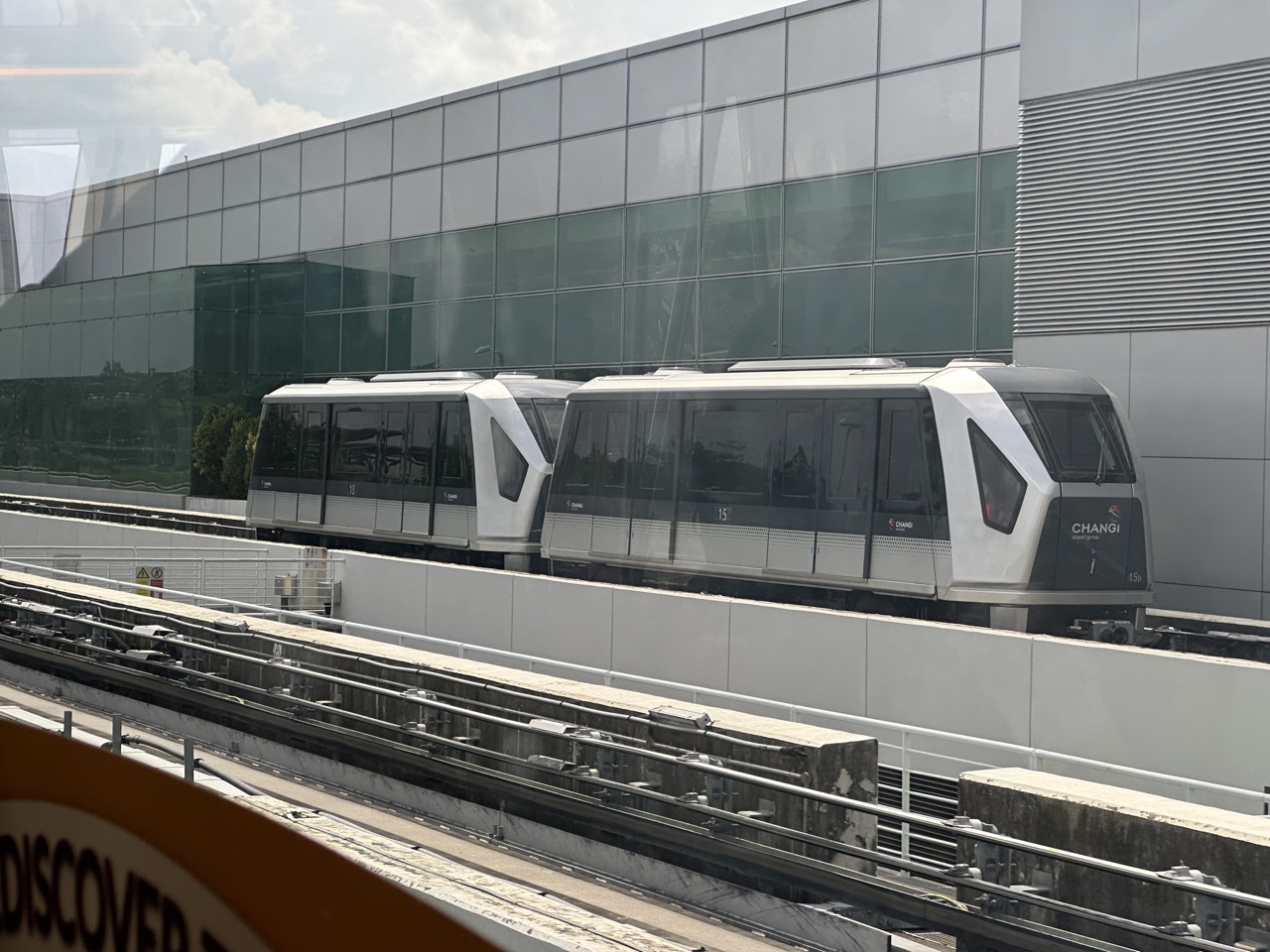 Changi Airport has many skytrains like this one to transport passengers across the airport