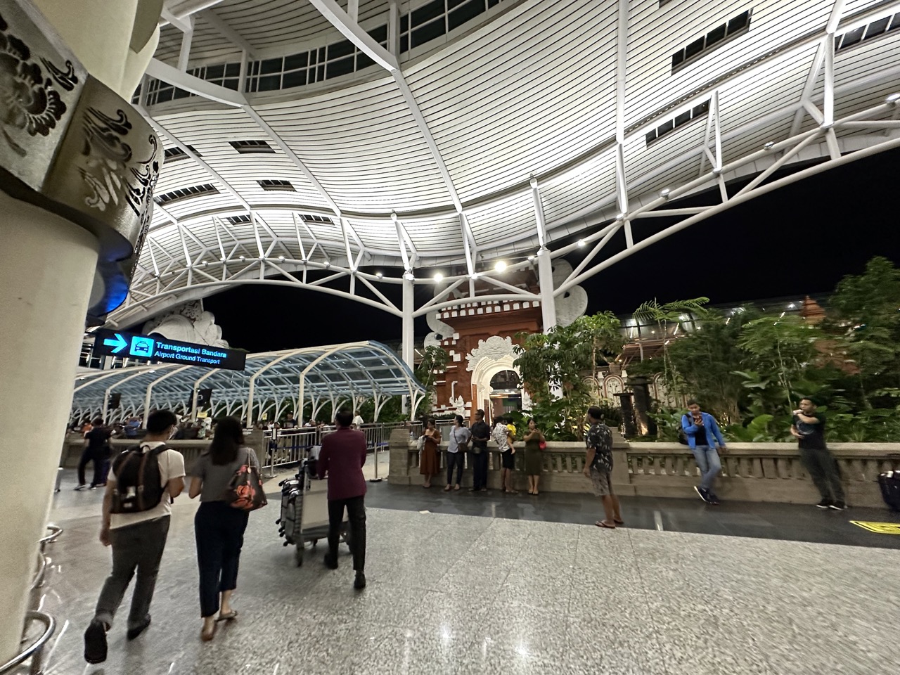 Ngurah Rai International Airport in Denpasar has a large sheltered outdoor area at the international arrivals section