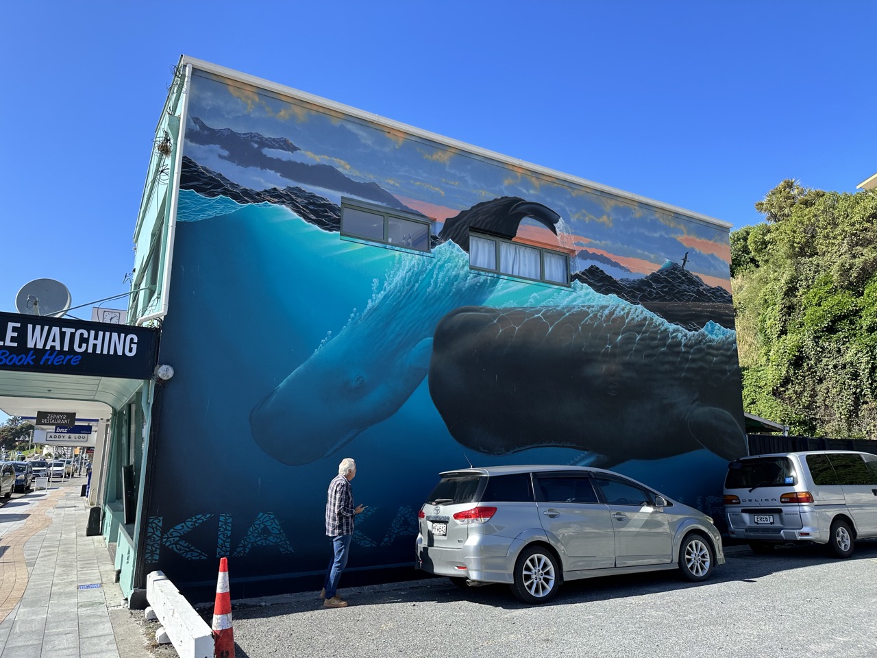 A mural of some whales in Kaikoura