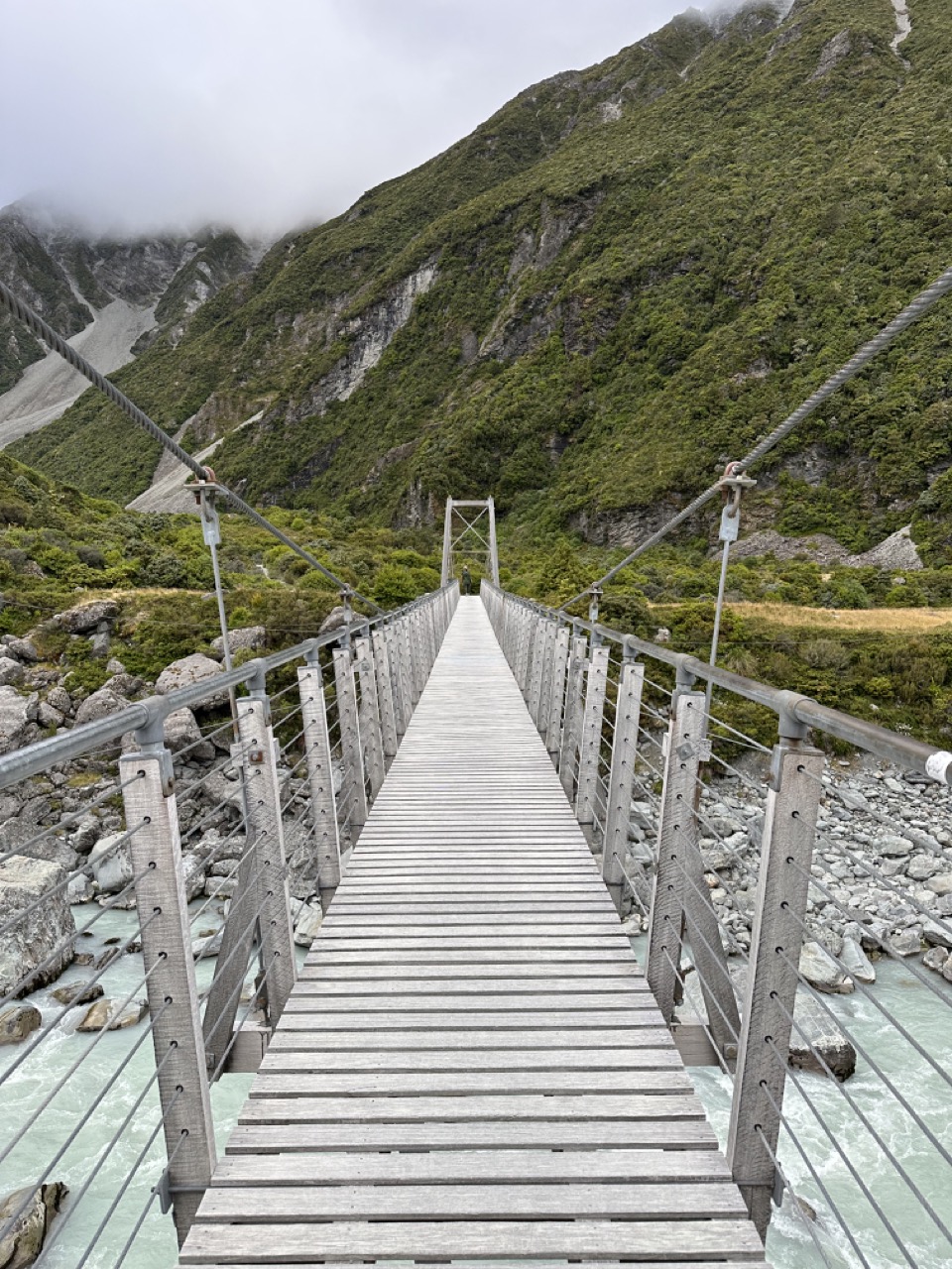 The Hooker Valley Track has three swinging bridges like this one