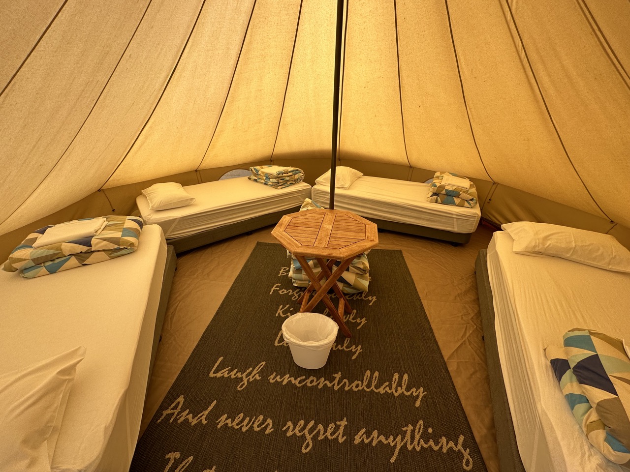 The inside of the teepee at Te Anau Lakefront Backpackers