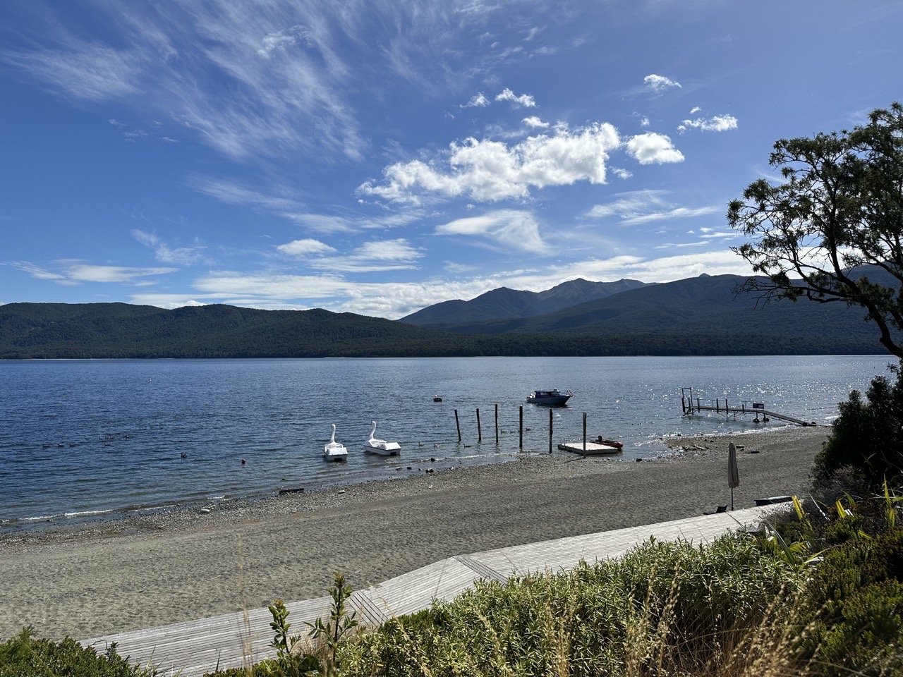 Te Anau is located on the shore of Lake Te Anau, New Zealand's second largest lake by area and largest by volume