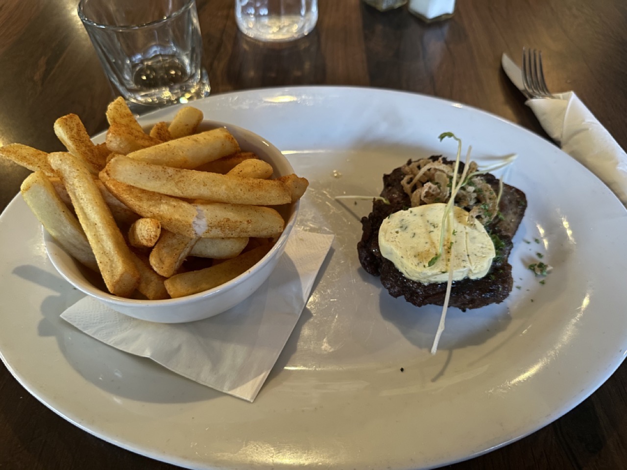 Ribeye and Chips for dinner at Brazz in Queenstown