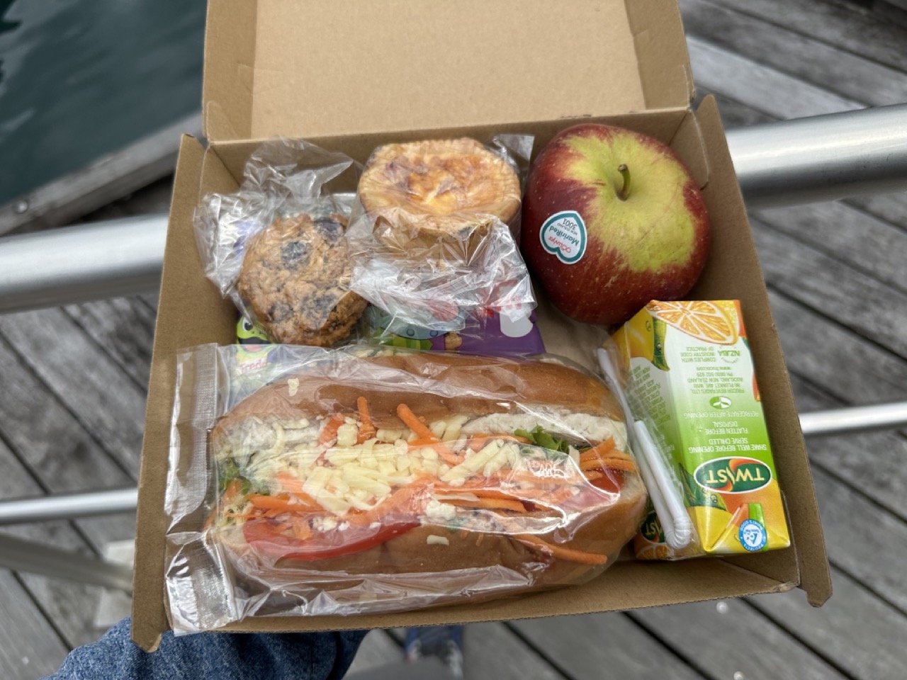 The tour I booked included a box lunch which was handed out before boarding the ship