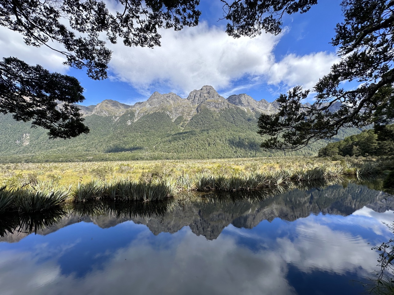 View of some mountains in front of the Mirror Lakes