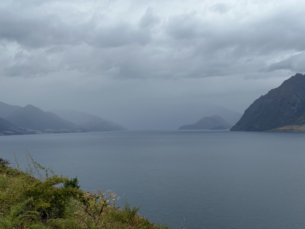 SH-6 drives along the shore of Lake Hawea (here) and Lake Wanaka