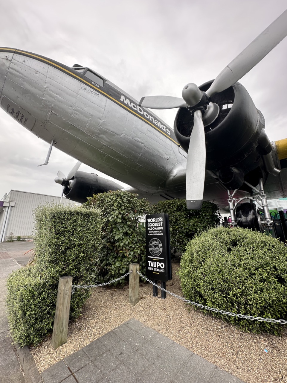 McDonald's in Taupo was named the World's Coolest McDonalds because of the DC-3 outside that has seating in the interior