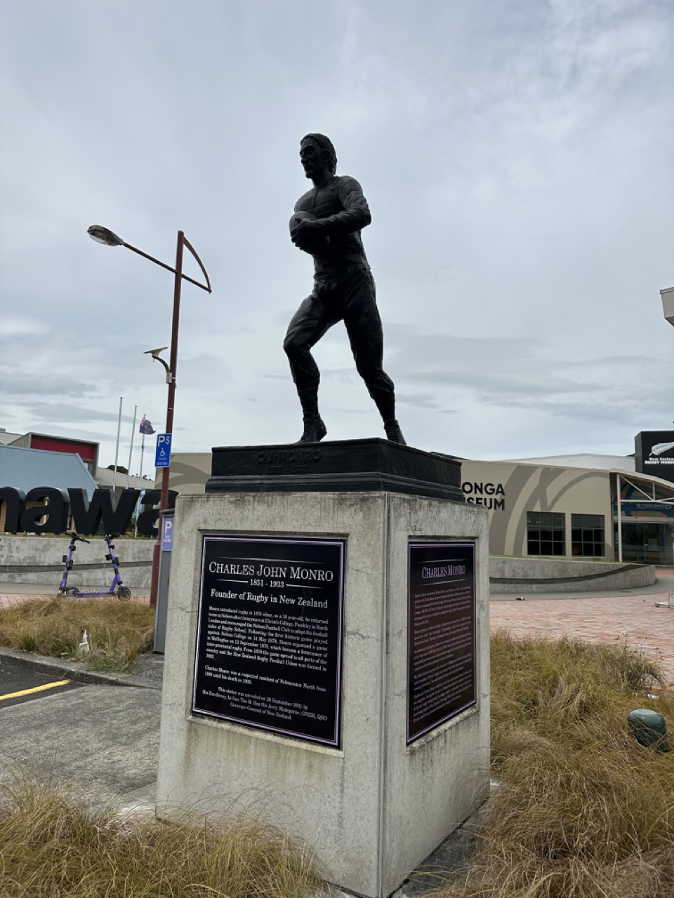 Statue of Charles Monro who brought rugby to New Zealand