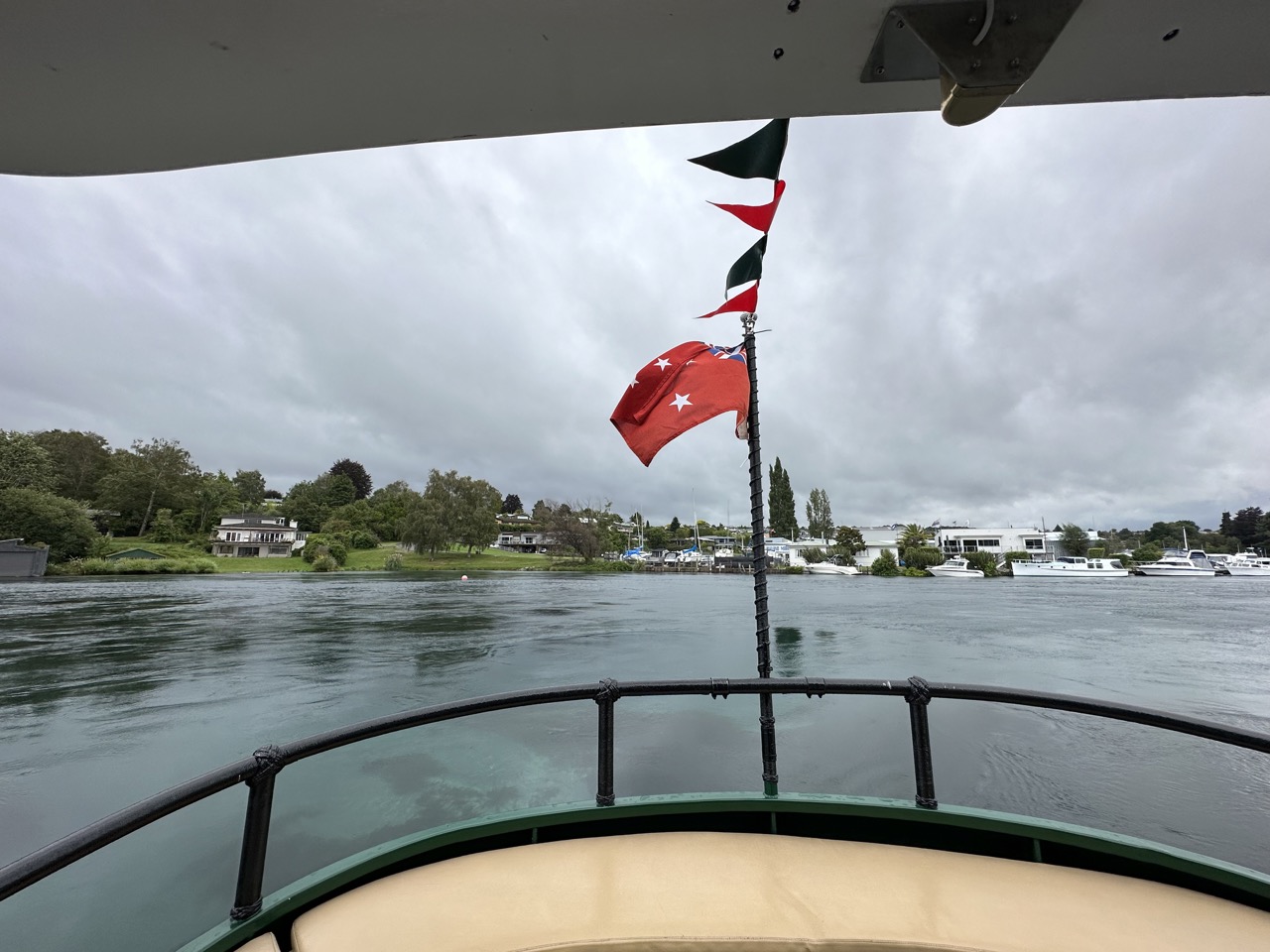 View off the stern as we left the Waikato River and entered Lake Taupo