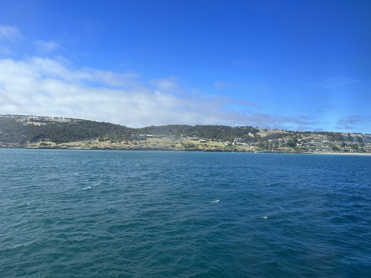 Views of Kangaroo Island on the ferry in the backstairs passage. It is not obvious from this photo how rough the water was