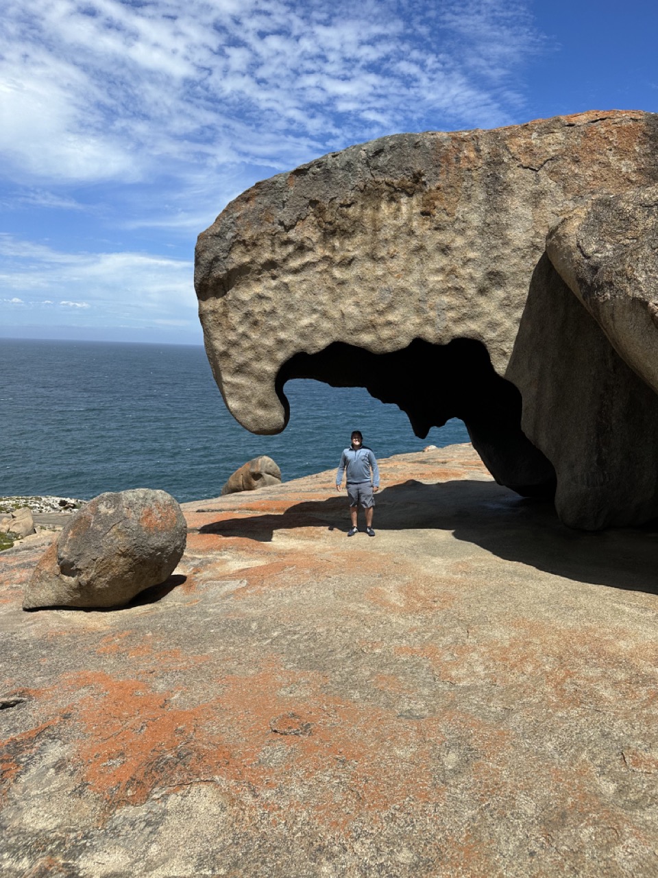 Standing under one of the remarkable rocks