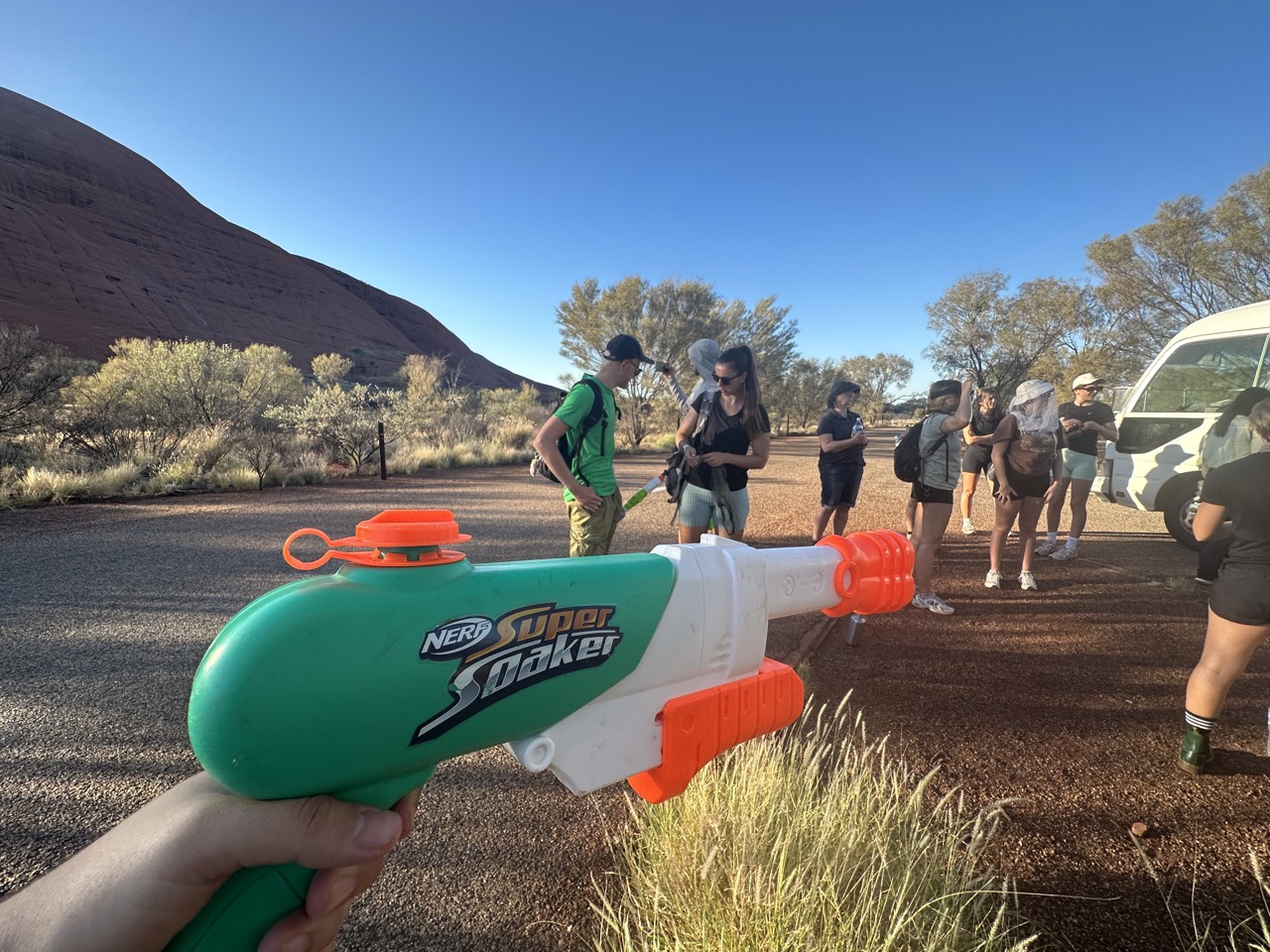 We started our hike after sunrise, so the water gun was very important