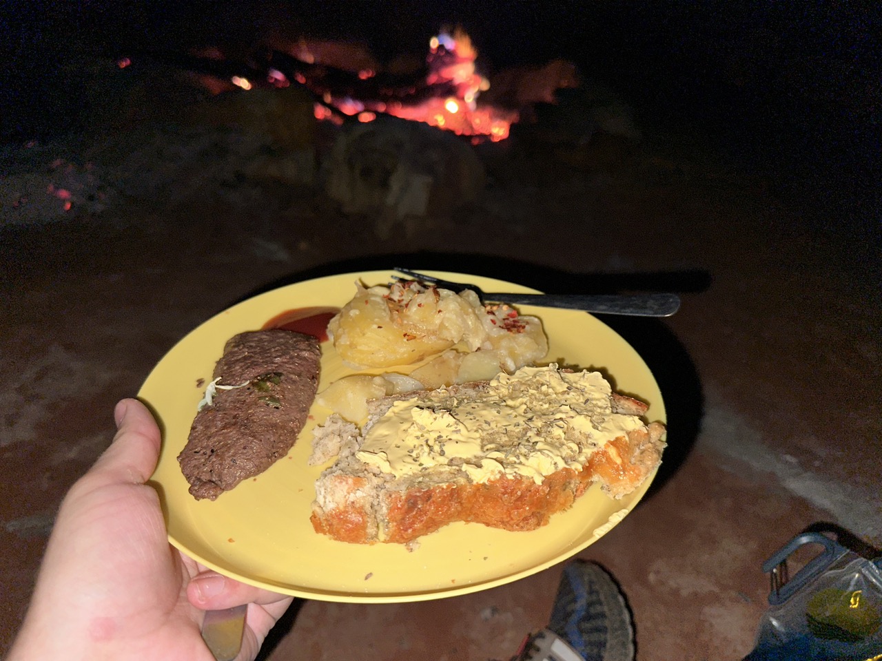 We sat by the fire and ate