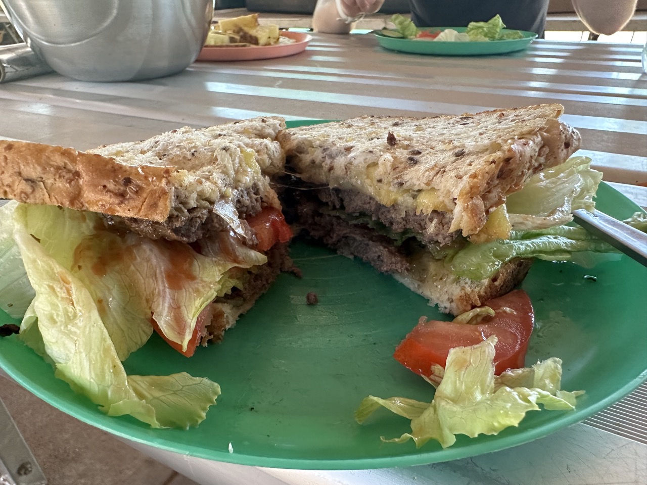 As the barbecue master I got to do whatever I wanted, so I melted cheese and grilled pineapple for my burger