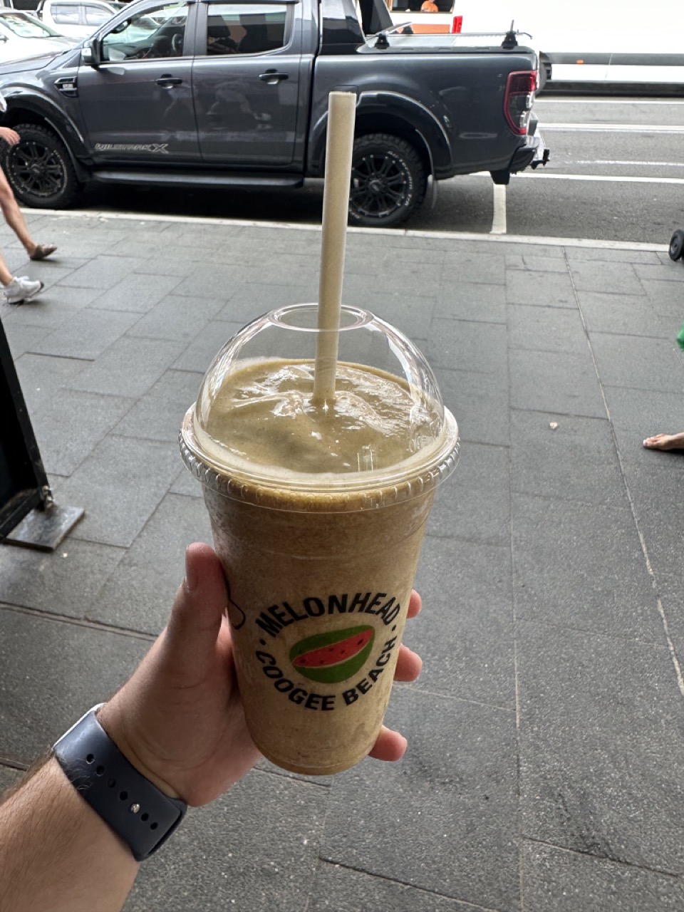 I grabbed a Honey Bee smoothie, which had Mango, Cinnamon, Honey, and Yogurt, as a post-walk snack