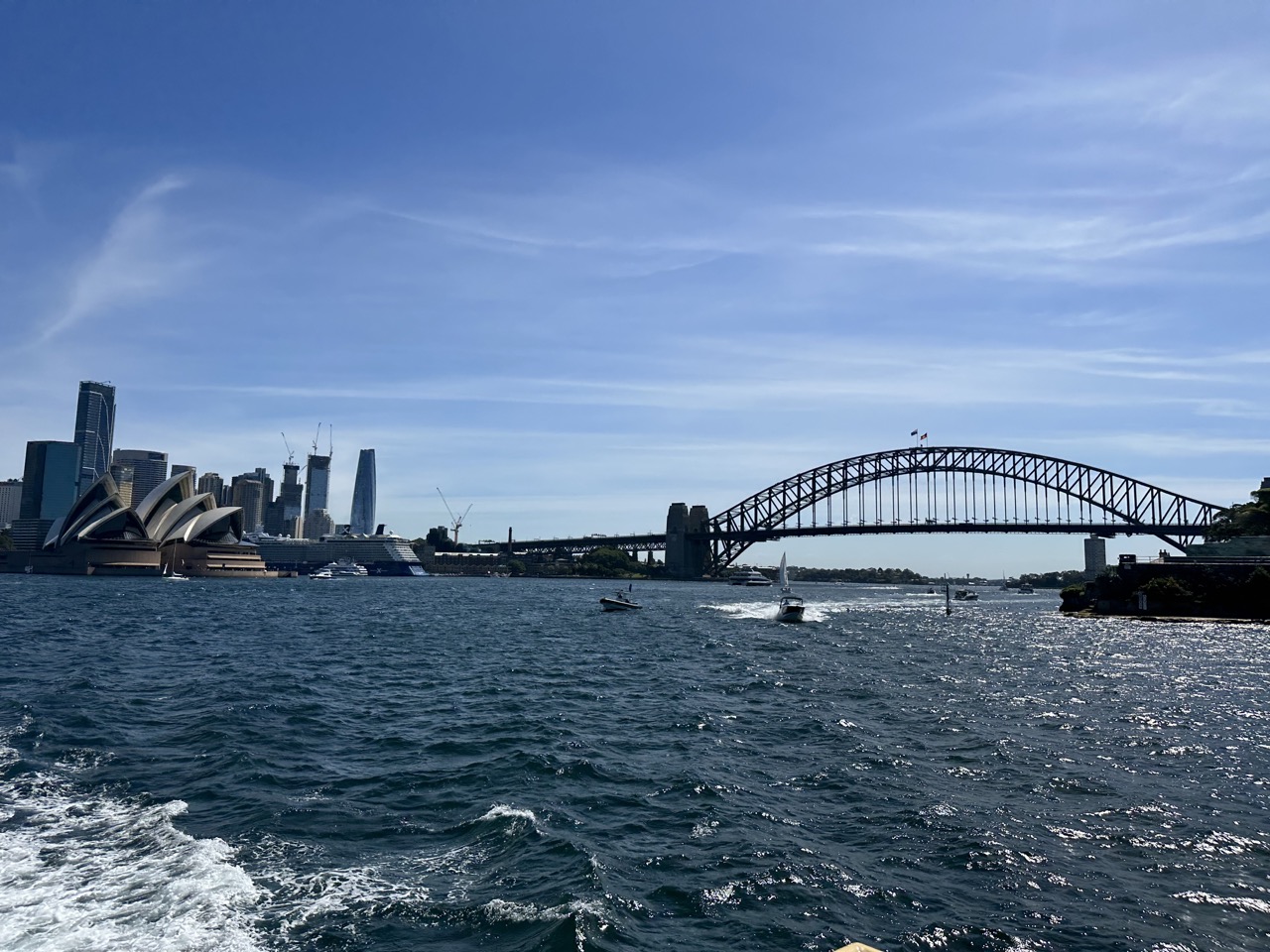 View of the Opera House and Harbor Bridge from the ferry to Taronga Zoo