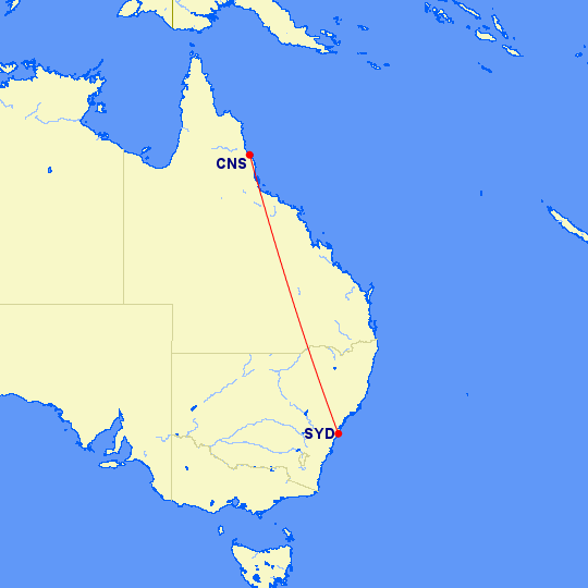 Today's flight from Sydney to Cairns on Virgin Australia (VA1419). It is scheduled for 3h.