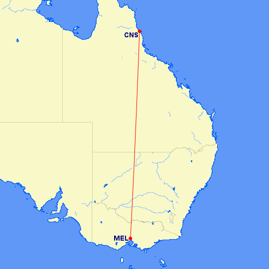 Today's flight from Cairns to Melbourne on Virgin Australia (VA1294). It is scheduled for 3h30m