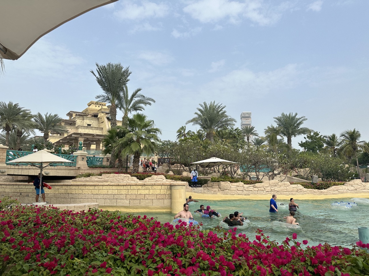 The lazy river, with the Neptune Tower in the background