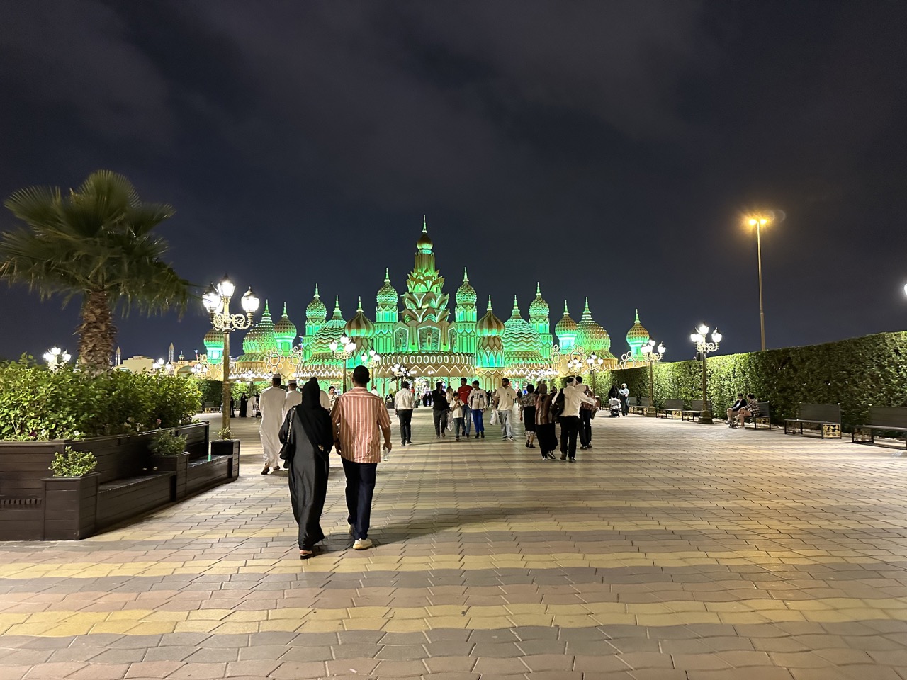 The entrance to Global Village, which appears to be modeled after Saint Basil's Cathedral in Moscow