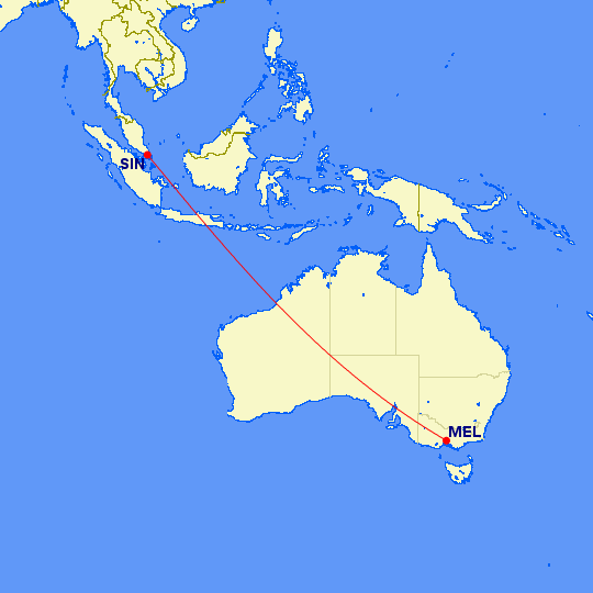 Today's flight from Melbourne to Singapore on Scoot (TR19). It is scheduled for 7h55m