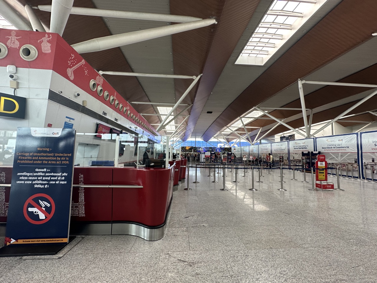 The check-in area of T1 at Indira Gandhi International Airport