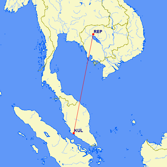 This morning's flight from Kuala Lumpur to Siem Reap on AirAsia (AK542). It is scheduled for 2h.